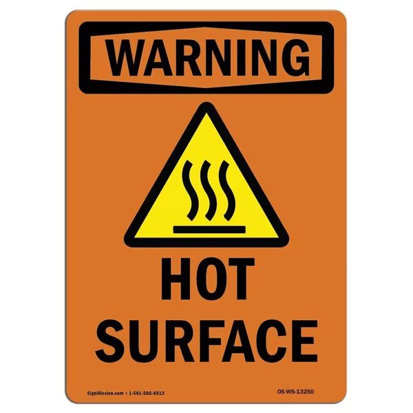 OSHA WARNING Sign, Hot Surface W/ Symbol, 14in X 10in Decal, 10
